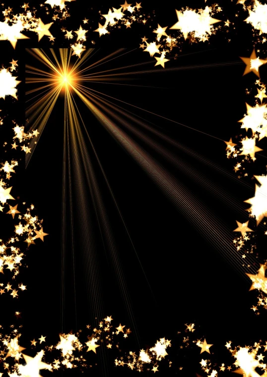 a frame made out of stars on a black background, digital art, some sun ray of lights falling, christmas night, very beautiful photo, stars and paisley filled sky