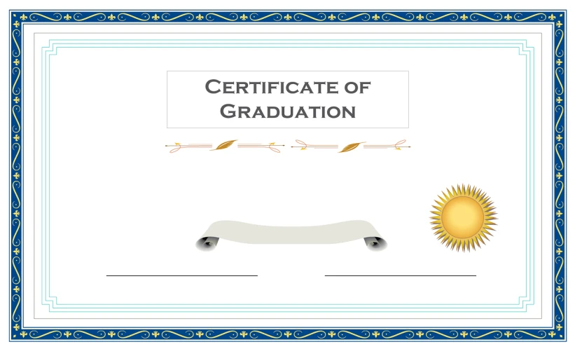 a certificate is shown with a sun in the background, pixabay, academic art, lapis lazuli gradients, made in adobe illustrator, japanese, graduation photo