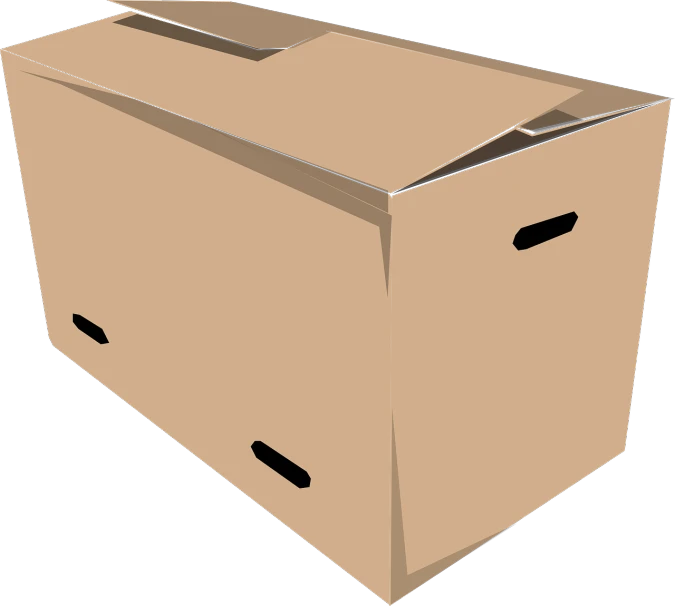 a cardboard box on a black background, by Tom Carapic, pixabay, minimalism, cartoon, casket, tan, manila