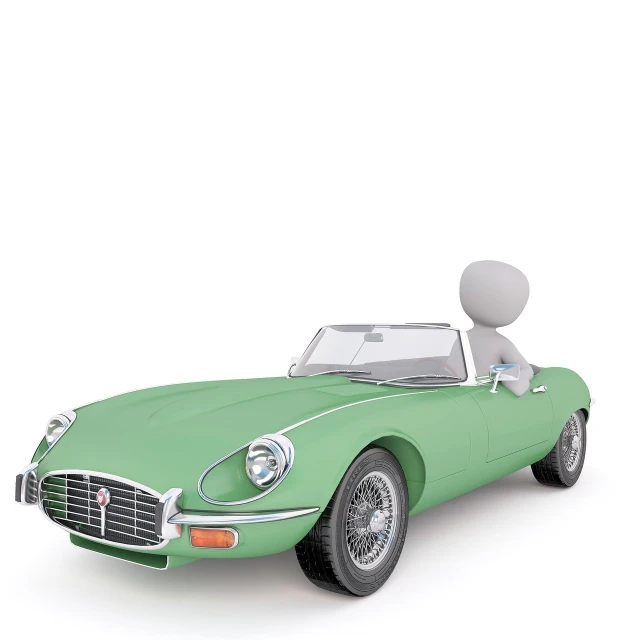 a person sitting in a green sports car, a digital rendering, by Gavin Hamilton, trending on pixabay, jaguar e - type, white background : 3, anthropomorphic character, stock photo