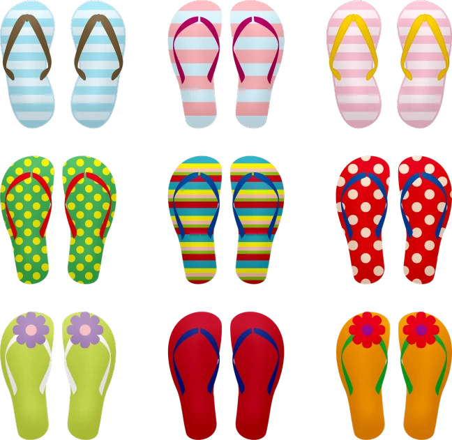 a set of colorful flip flop flop flop flop flop flop flop flop flop flop flop flop flop, vector art, by Taiyō Matsumoto, shutterstock, on black background, fun - w 704, seasonal, legs