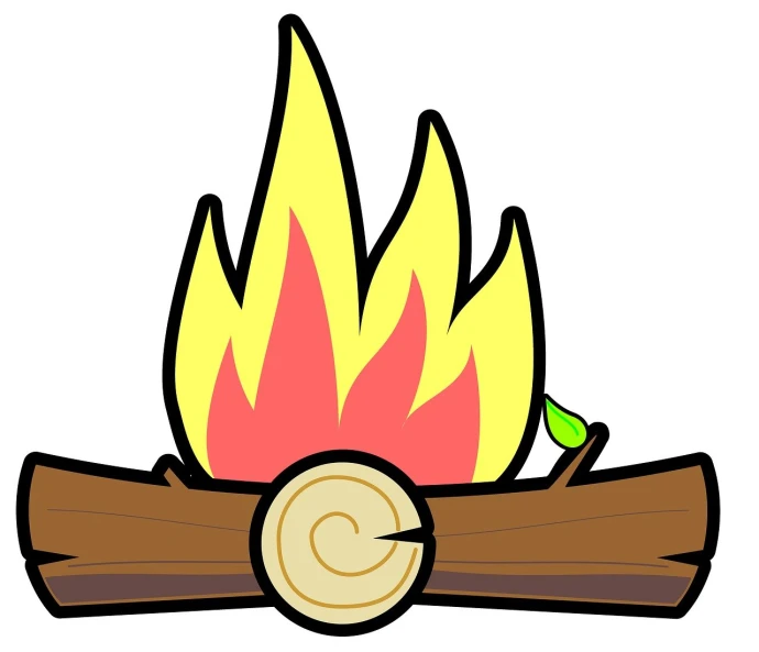 a log with a fire on top of it, an illustration of, inspired by Masamitsu Ōta, summer camp, completely consisting of fire, basic photo, full color illustration