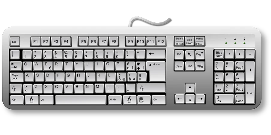 a computer keyboard sitting on top of a desk, a computer rendering, by Andrei Kolkoutine, pixabay, computer art, !!! very coherent!!! vector art, map key, chrome skin, grey - scale