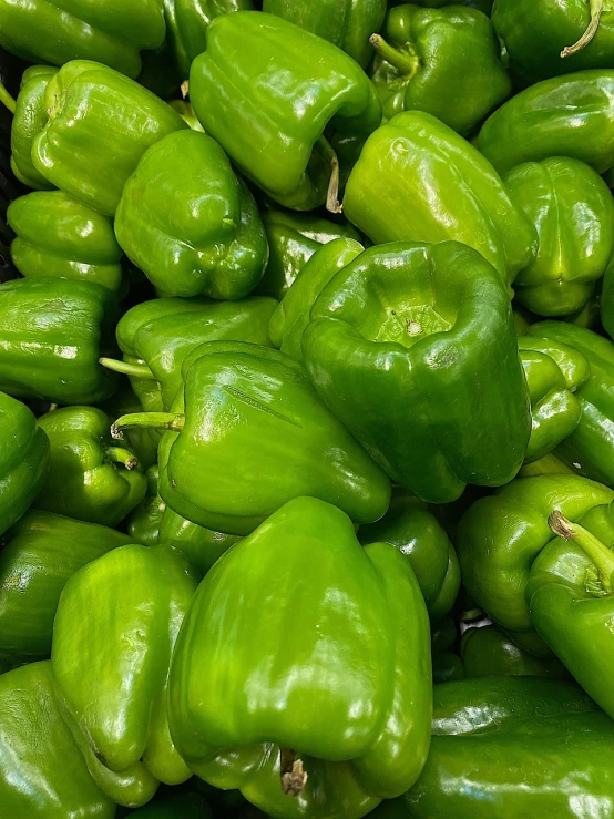 a pile of green peppers sitting on top of each other, a picture, by Whitney Sherman, pexels, 🦩🪐🐞👩🏻🦳, new mexico, from wheaton illinois, taken from the high street