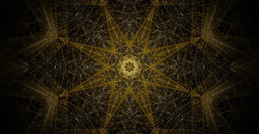 a golden star on a black background, digital art, inspired by Benoit B. Mandelbrot, tumblr, symmetrical epic fantasy art, golden thread, cathedral of sun, phone wallpaper. intricate