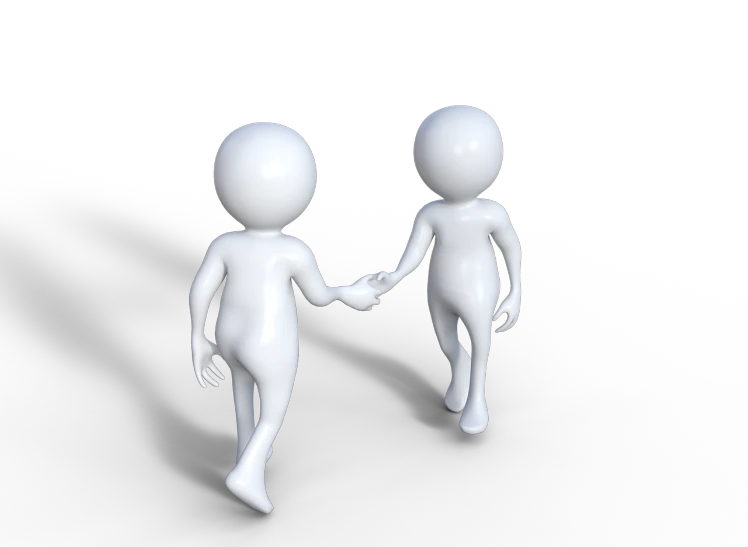 two white mannequins holding hands against a black background, an ambient occlusion render, by Elaine Hamilton, flickr, tiny people walking below, ! holding in his hand !, chibi, running freely