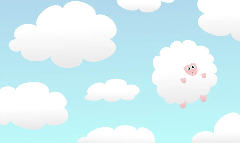 a sheep that is flying in the sky, an illustration of, deviantart, wallpaper design, simple and clean illustration, “puffy cloudscape, leg high