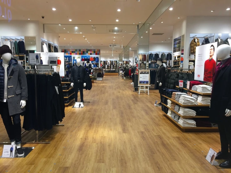 a row of mannequins in a clothing store, a picture, shutterstock, shin hanga, big open floor, fullbody photo, mecha floor, detailed surroundings