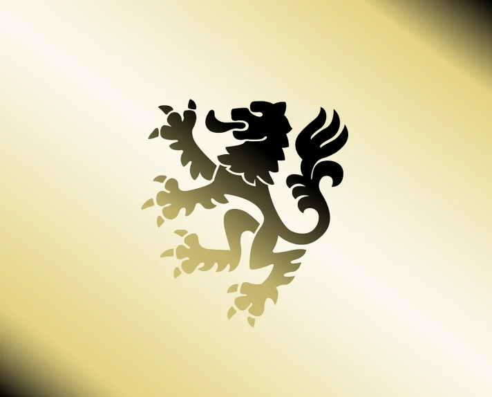 a silhouette of a lion on a gold background, vector art, inspired by Master of Affligem, in scotland, coat of arms, utrecht, shining metal