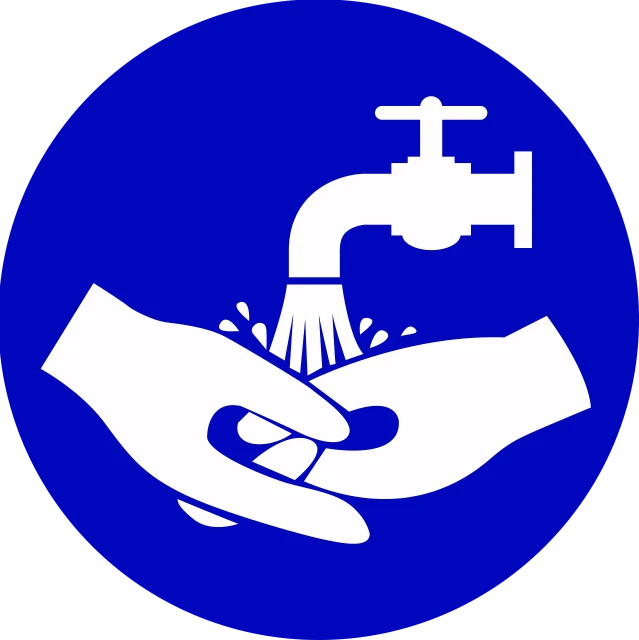 a close up of a person's hand under a faucet, pixabay, plasticien, clipart icon, blue image, propaganda logo, 2 0 5 6 x 2 0 5 6