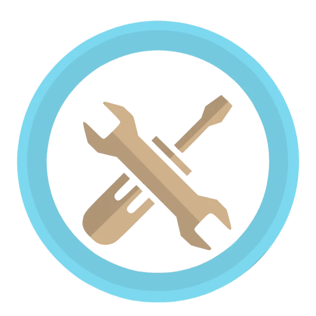 a pair of wrenches in a blue circle, concept art, reddit, game icon asset, brown and cyan color scheme, computer generated, on a flat color black background