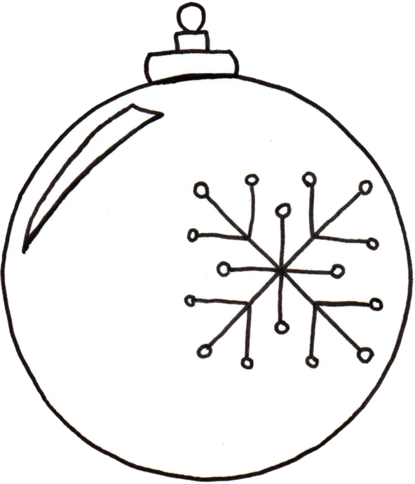 a christmas ornament with a snowflake on it, lineart, sōsaku hanga, wikimedia commons, with sparking circuits, marker”, bw