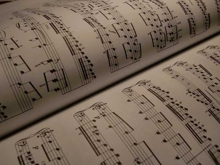 a close up of a book with music notes on it, flickr, wallpaper”, !subtle smiling!, naoto fukasawa, multiple views