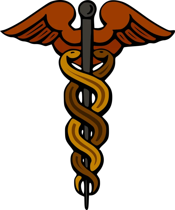 a caducet with two snakes wrapped around it, by David B. Mattingly, modern simplified vector art, 1128x191 resolution, high res photo, mid shot photo