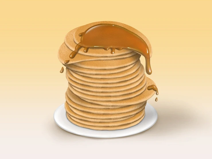 a stack of pancakes sitting on top of a white plate, an illustration of, photorealistic illustration, dripping honey, lowres, whole page illustration