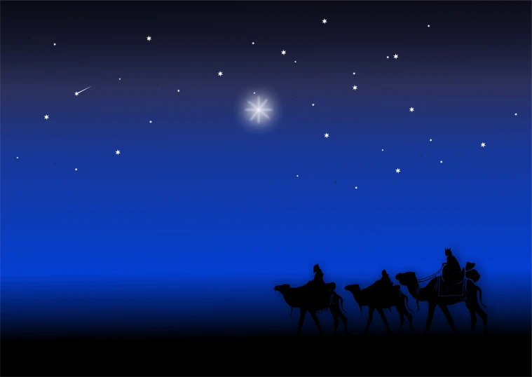 a group of people riding on the backs of camels, an illustration of, shutterstock, fine art, under the silent night sky, star(sky) starry_sky, joseph and joseph, blank