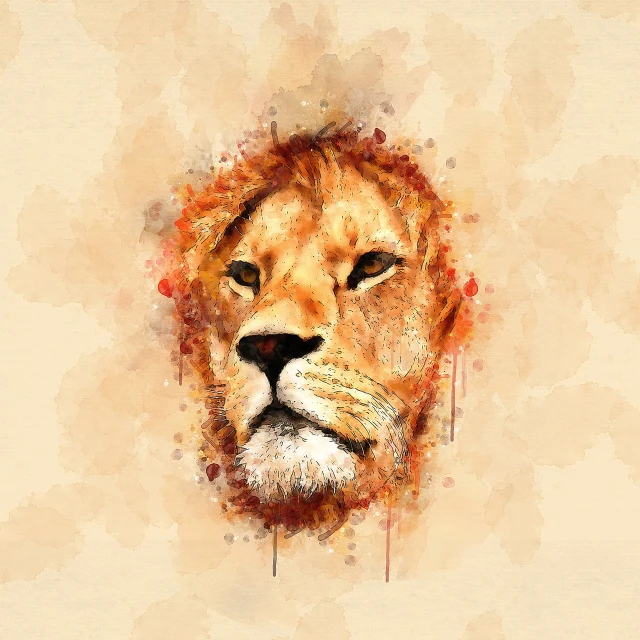 a watercolor painting of a lion's face, vector art, digital art, mixed media style illustration, 4 k hd wallpaper illustration