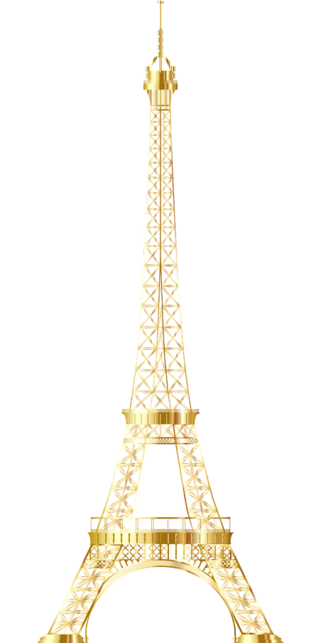 a golden eiffel tower on a black background, a digital rendering, art nouveau, boucheron, tool, celebrity, wooden