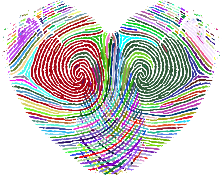 a multicolored heart on a black background, by Jon Coffelt, generative art, thumbprint, koyaanisqatsi, spiral lines, screen cap