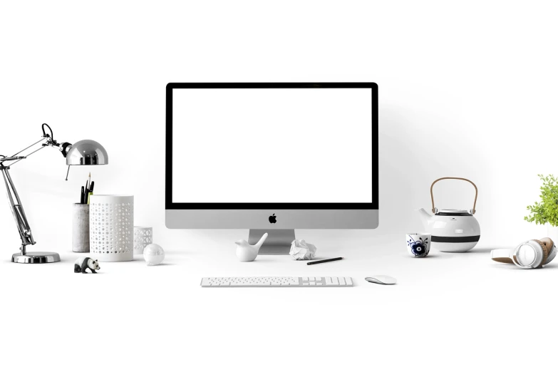 a desktop computer sitting on top of a white desk, pexels, computer art, apple design, product introduction photo, white bg, evenly lit