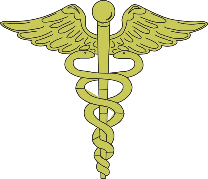 a cadus with a snake wrapped around it, by David G. Sorensen, symbolism, nurse uniform, on a flat color black background, ¯_(ツ)_/¯, a new