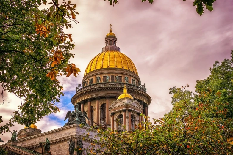 a building with a golden dome surrounded by trees, a photo, by Serhii Vasylkivsky, shutterstock, hdr colors, saint petersburg, 2 0 5 6 x 2 0 5 6, boston