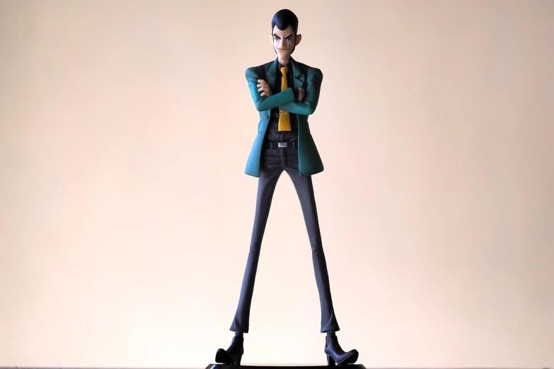 a statue of a man in a suit and tie, a statue, inspired by Junpei Satoh, neo-dada, urusei yatsura, full body profile pose, doc ock, a full-color airbrushed