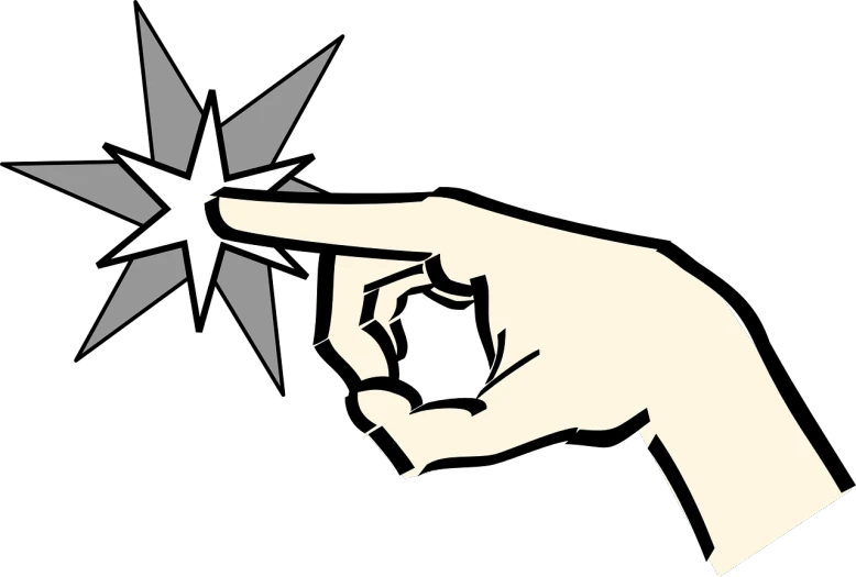 a hand holding a piece of paper with a star on it, digital art, by Tom Carapic, digital art, pointing index finger, aiming, black and white vector, shocking