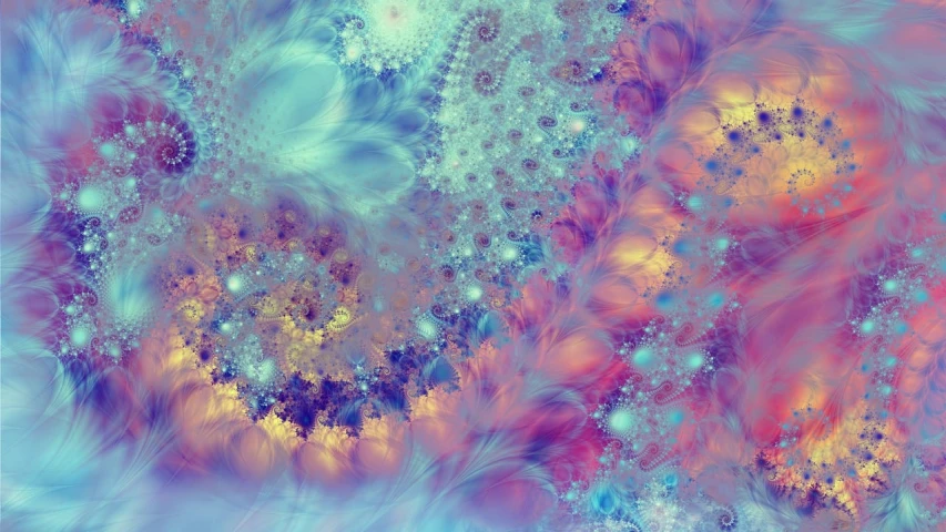 a computer generated image of a bunch of flowers, digital art, inspired by Daniel Merriam, trending on pixabay, generative art, beautiful fractal ice background, colorful swirly magical clouds, fractal lace, pastel texture