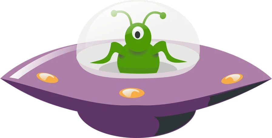 a cartoon alien in a flying saucer, pixabay, tamagotchi, mantis, prop, fantasy science fiction