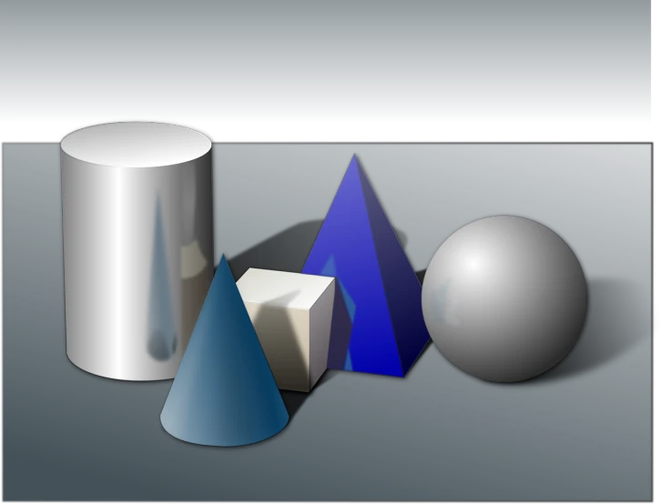a group of objects sitting next to each other, a raytraced image, inspired by Herbert Bayer, precisionism, blue and gray colors, ray-traced, ((still life)), very geometrical