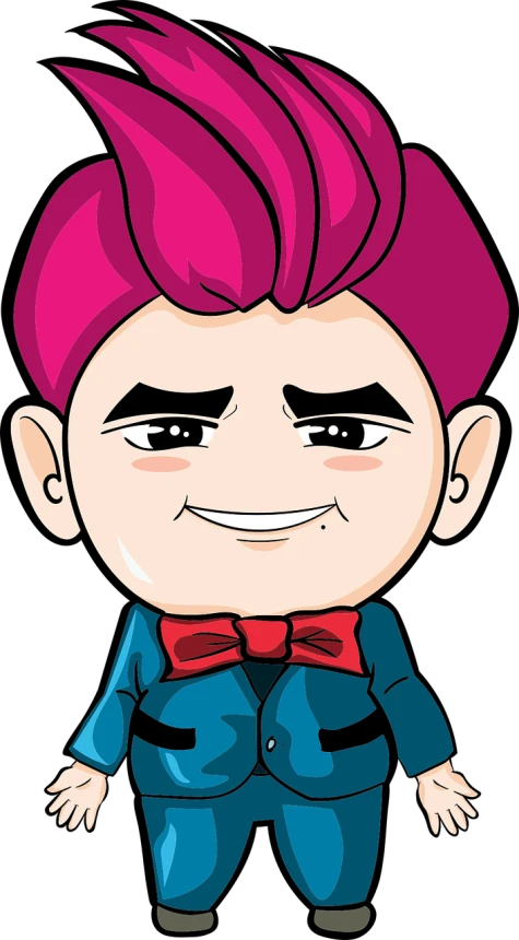 a cartoon boy with pink hair and a bow tie, a character portrait, by Kanbun Master, digital art, cartoon artstyle, korean artist, popstar comeback single, angry smile