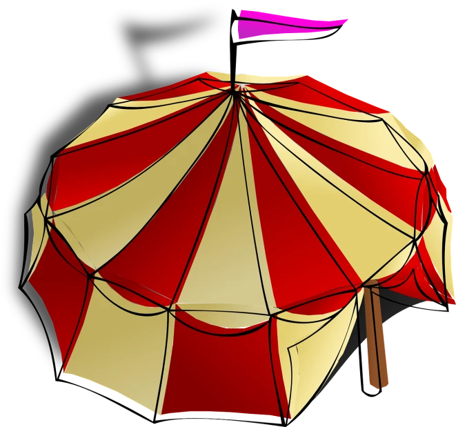 an umbrella with a flag on top of it, inspired by The Family Circus, rasquache, tent, harry volk clip art style, above side view, watch photo