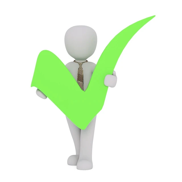 a man in a tie holding a green check mark, a photo, figuration libre, render, list, maintenance photo, cute photo