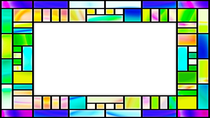 a colorful stained glass frame with a black background, inspired by David Small, flickr, video art, unreal with on gradient, grayish, full resolution, rectangles