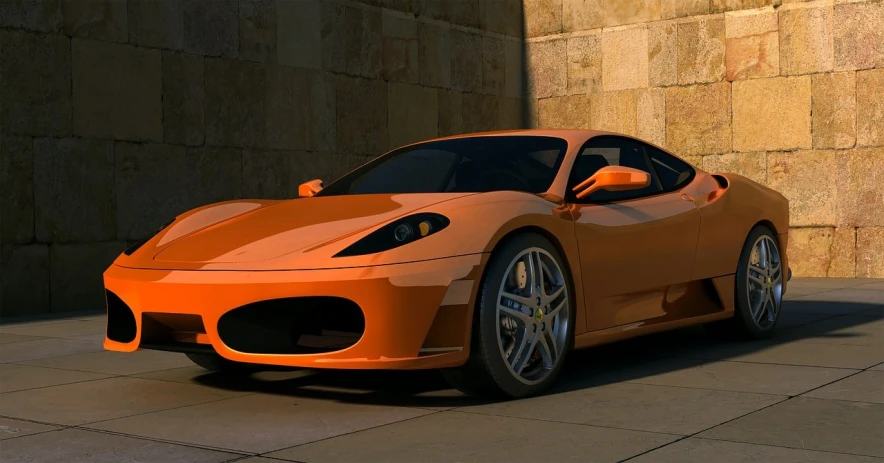 an orange sports car parked in front of a stone wall, a raytraced image, zbrush central contest winner, ferrari 458, wallpaper mobile, render unreal engine-h 704, many exotic cars