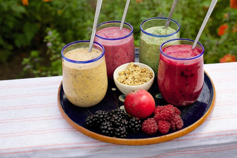 a plate with a variety of smoothies on it, beautiful!, “berries, thighs, beautiful gorgeous