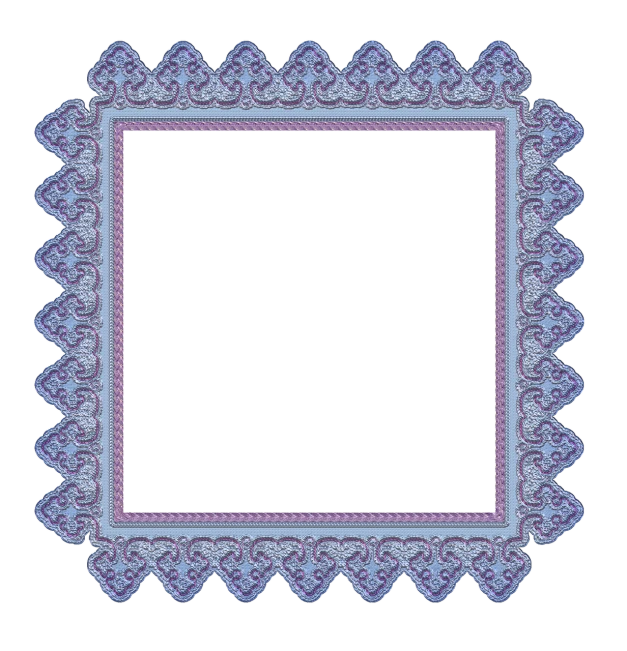 a purple lace frame on a black background, a digital rendering, blue and pink colors, square pictureframes, guilloche, 3 1