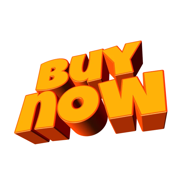an orange buy now sign on a black background, a stock photo, by Bob Ringwood, featured on zbrush central, digital art, sitting down, koyaanisqatsi, isolated on white background, 2013
