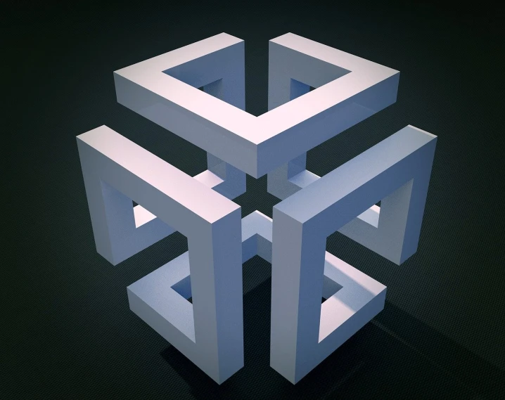 a group of white cubes sitting on top of a black surface, an abstract sculpture, inspired by MC Escher, abstract illusionism, leviathan cross, perfectly symmetric, iphone photo