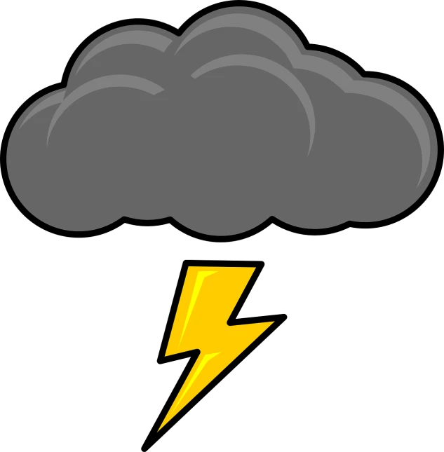 a cloud with a lightning bolt coming out of it, an illustration of, on a flat color black background, illustration, random weather, thunderstom