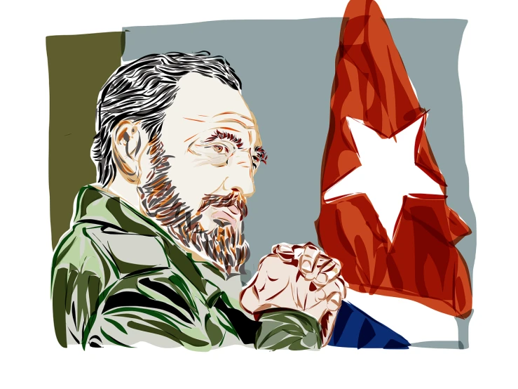 a painting of a man holding a flag, vector art, by Oswaldo Viteri, pop art, editorial illustration, hyper detail illustration, francis ford coppola, from side