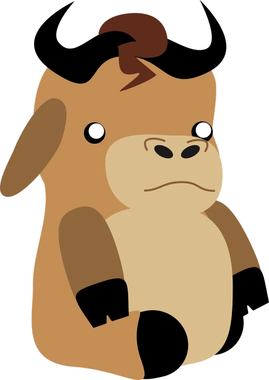 a cartoon cow with a sad look on its face, vector art, inspired by Nyuju Stumpy Brown, pixabay, mingei, winston the ape from overwatch, that resembles a bull\'s, pony, fox as a monkey