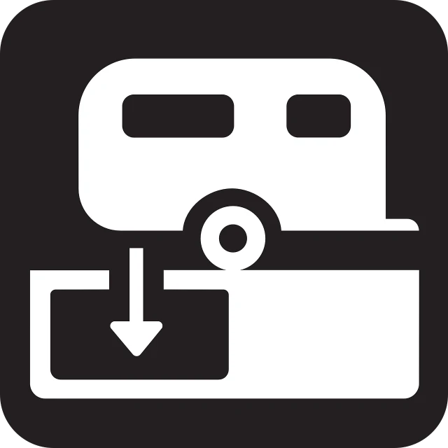 a black and white picture of a trailer, pixabay, computer art, app icon, topdown, port, exchange logo