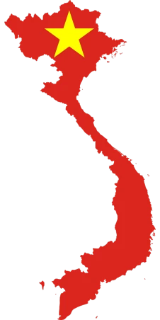 a map of vietnam with a star on it, a digital rendering, inspired by Kōno Michisei, reddit, digital art, black on red, long shot view, aorta, satellite photo