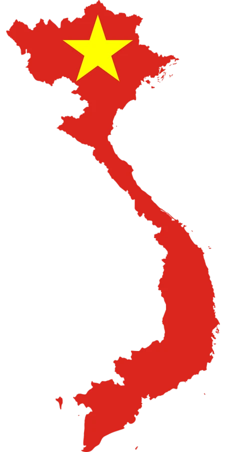 a map of vietnam with a star on it, a digital rendering, inspired by Kōno Michisei, reddit, digital art, black on red, long shot view, aorta, satellite photo