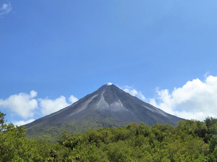 a mountain in the distance with trees in the foreground, a photo, by Juan O'Gorman, flickr, sloth, in a volcano, clean and pristine design, [32k hd]^10