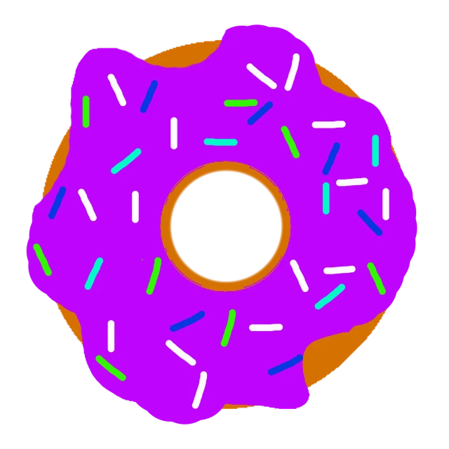 a purple donut with sprinkles on it, a digital painting, inspired by Howard Arkley, pop art, black background!!!!!, gif, y2k!!!!!!, icon