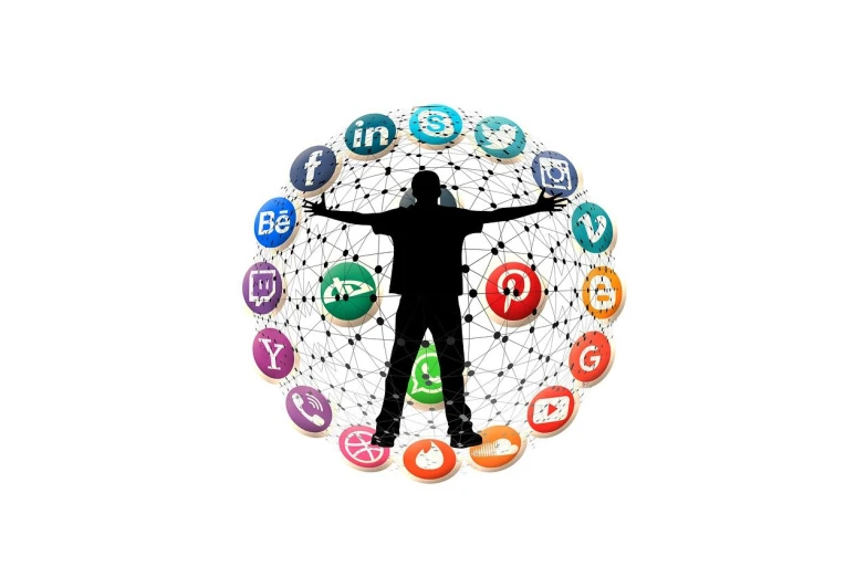 a man that is standing in front of a clock, trending on pixabay, digital art, logo for a social network, in a circle, net of being, on white background