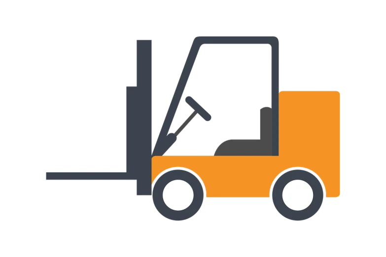 a forklift truck on a black background, by Jay Hambidge, pixabay, digital art, flat color, 🌸 🌼 💮, orange, icon